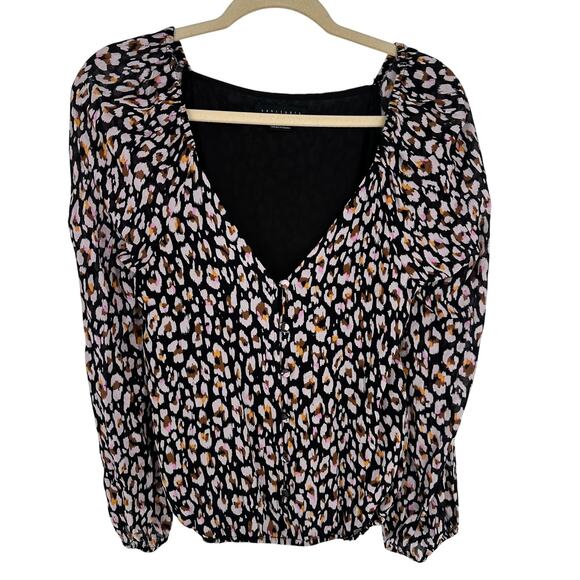 Sanctuary Meadow Blouse Black Print Floral Print V-Neck Long Sleeve Relaxed S - Picture 2 of 8